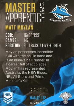 2022 NRL Traders - Master & Apprentice Blue #MAB07 Matt Moylan Back